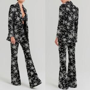 NWT $1077 NADINE MERABI Black Velvet Sequin & Beaded Stella Star Suit (L/XL)